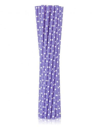 Lila Purple Dots papír szívószál 12 db-os