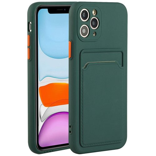 Samsung Galaxy A20 / A30 SM-A205F / A305F, Szilikon tok, kártyatartóval, Wooze Card Slot, sötétzöld