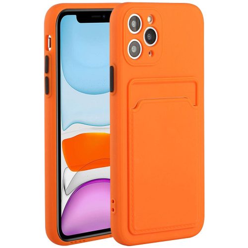 Samsung Galaxy A21 SM-A210F, Szilikon tok, kártyatartóval, Wooze Card Slot, narancssárga