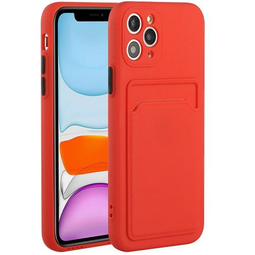 Xiaomi Poco M3, Szilikon tok, kártyatartóval, Wooze Card Slot, piros