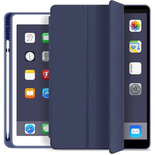 Apple iPad 10.2 (2019 / 2020 / 2021), mappa tok, Apple Pencil tartóval, Smart Case, sötétkék