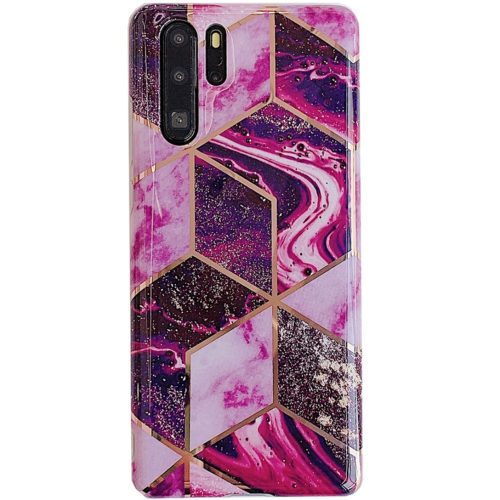 Samsung Galaxy S21 Plus 5G SM-G996, Szilikon tok, sokszöges márvány minta, Wooze Geometric Marble, színes/lila