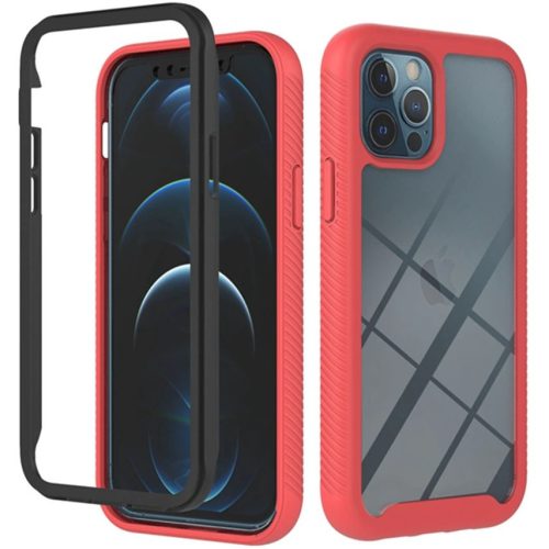 Motorola Edge 20 Pro, Szilikon hátlap és műanyag előlapi tok, elő- és hátlapi üveggel, közepsen ütésálló, Wooze Power Case, fekete/piros