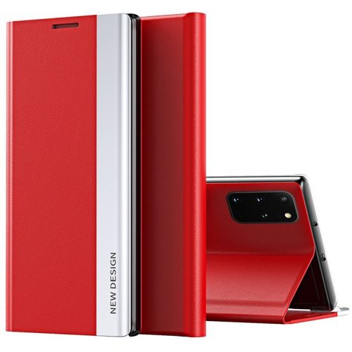 Xiaomi Redmi 10A, Oldalra nyíló tok, stand, Wooze Silver Line, piros