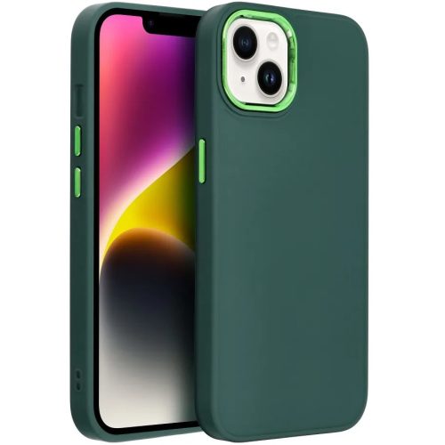 Apple iPhone 12 / 12 Pro, Szilikon tok, közepesen ütésálló, fémhatású kamera keret, Frame Case, zöld