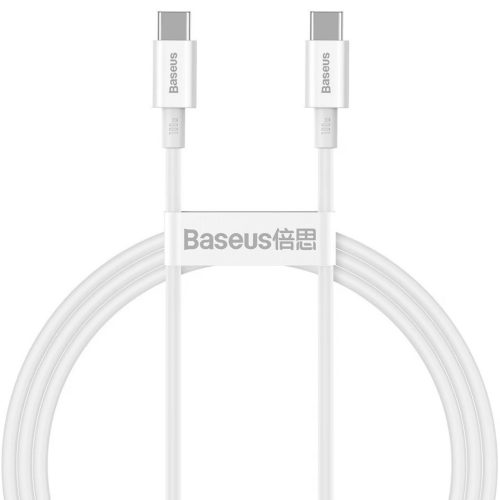 USB Type-C töltő- és adatkábel, USB Type-C, 100 cm, 5000 mA, 100W, törésgátlóval, gyorstöltés, PD, Baseus Superior, CATYS-B02, fehér