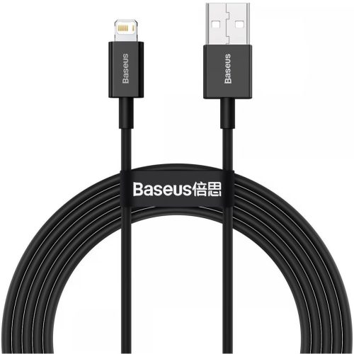 USB töltő- és adatkábel, Lightning, 200 cm, 2400 mA, törésgátlóval, gyorstöltés, PD, Baseus Superior, CALYS-C01, fekete