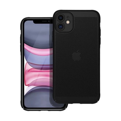 Apple iPhone 11, Műanyag hátlap védőtok, légáteresztő, lyukacsos minta, Breezy, fekete