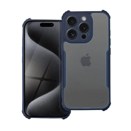 Apple iPhone 12 Pro Max, Szilikon tok, közepesen ütésálló, légpárnás sarok, akril hátlap, Anti-Drop Case, átlátszó/sötétkék